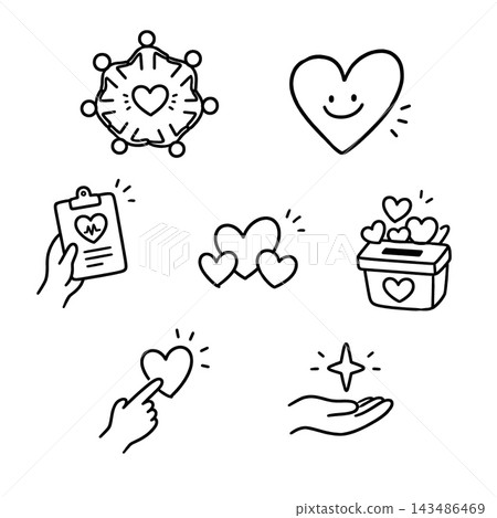 Heart icon set, hand drawn line art, love symbol, valentine symbol, donation concept 143486469