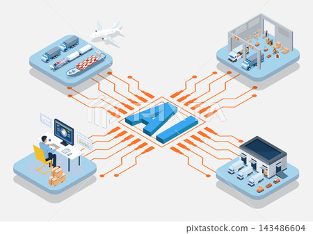 AI Smart Factory and Logistics Automation Isometric Industrial Technology Illustration AI Smart Factory and Logistics Automation Isometric Industrial Technology Illustration 143486604