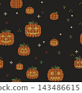 Folk Jack O Lantern Pumpkin Cross Stitch Pattern Charcoal Black Night Carved Glowing Face Halloween Toss Seamless Vector 143486615