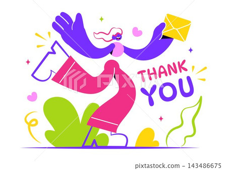 Thank You Vector Illustration featuring Colorful Appreciation Lettering, Gratitude Message, Greeting Card Design, and Festive Decorative Elements Thank You Vector Illustration featuring Colorful Appreciation Lettering, Gratitude Message, Greeting Card Design, and Festive Decorative Elements 143486675