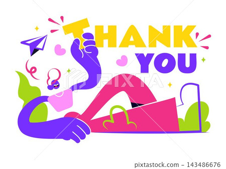 Thank You Vector Illustration featuring Colorful Appreciation Lettering, Gratitude Message, Greeting Card Design, and Festive Decorative Elements 143486676