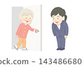 一位身穿褲裝的女士拜訪了一位老年女顧客的家。 143486680