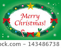 Christmas wreath frame background with "Merry Christmas" text, green. 143486738