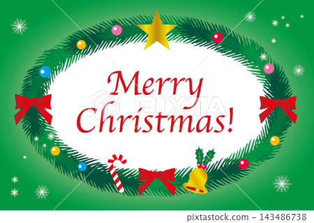 Christmas wreath frame background with "Merry Christmas" text, green. Christmas wreath frame background with "Merry Christmas" text, green. 143486738