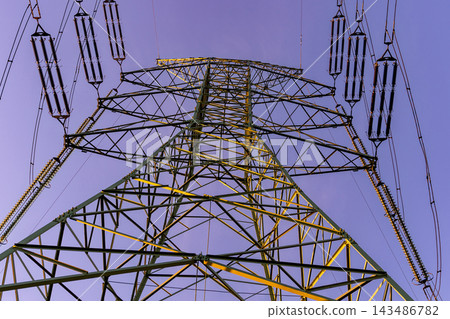 Electricity transmission system with steel tower framework. Electricity transmission system with steel tower framework. 143486782