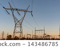 Power grid infrastructure with overhead transmission lines. 143486785