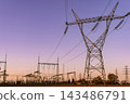 Overhead power lines and utility tower structures. 143486791
