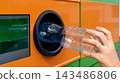 Recycling station collecting bottle through return opening. 143486806