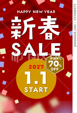 [Vertical] New Year's Sale starts January 1st, 2027, up to 70% OFF (illustration) 143486975