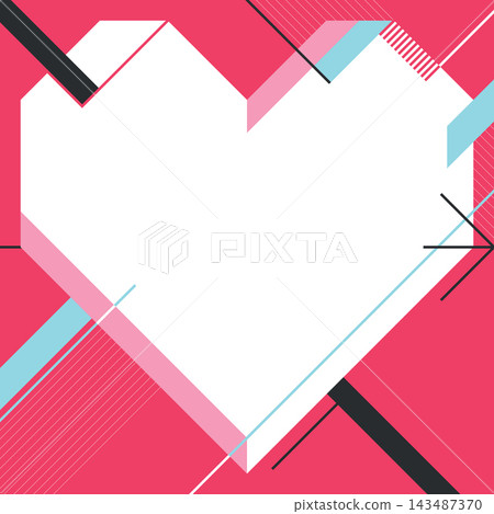 White blank frame geometric heart shape with arrow linework on pink background modern retro style square template. White blank frame geometric heart shape with arrow linework on pink background modern retro style square template. 143487370