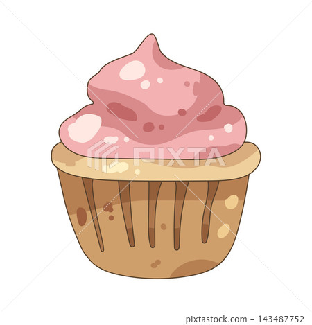 Illustration of pink frosted cupcake Illustration of pink frosted cupcake 143487752