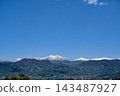 Spring scenery in Hakuba Village, Nagano Prefecture, with a view of the Northern Alps against a blue sky. [Nagano Hakuba Landscape Photo] 143487927