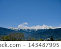 Spring scenery in Hakuba Village, Nagano Prefecture, with a view of the Northern Alps against a blue sky. [Nagano Hakuba Landscape Photo] 143487995