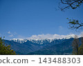 Hakuba Village, Nagano Prefecture: A view of the snow-capped Northern Alps beyond the fresh greenery and blue sky. [Nagano Hakuba Landscape Photo] 143488303