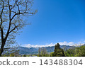 Hakuba Village, Nagano Prefecture: A view of the snow-capped Northern Alps beyond the fresh greenery and blue sky. [Nagano Hakuba Landscape Photo] 143488304
