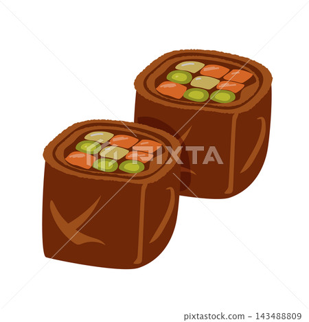 Illustration of vegetables wrapped in meat Illustration of vegetables wrapped in meat 143488809