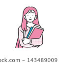 大學生手持教科書的向量插圖。 143489009