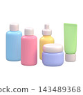 3D illustration of stylized skincare products with transparent background. 143489368