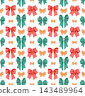 Cute colorful gift bows seamless pattern vector illustration, flat vintage ribbon knot design background for festive packaging, gift wrap, party decor, and branding 143489964