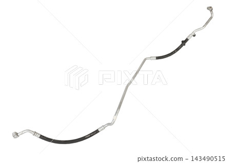 Air conditioning hose for supplying refrigerant or oil for cooling air or heated parts of cars and trucks on a white isolated background. Auto parts catalog Air conditioning hose for supplying refrigerant or oil for cooling air or heated parts of cars and trucks on a white isolated background. Auto parts catalog 143490515