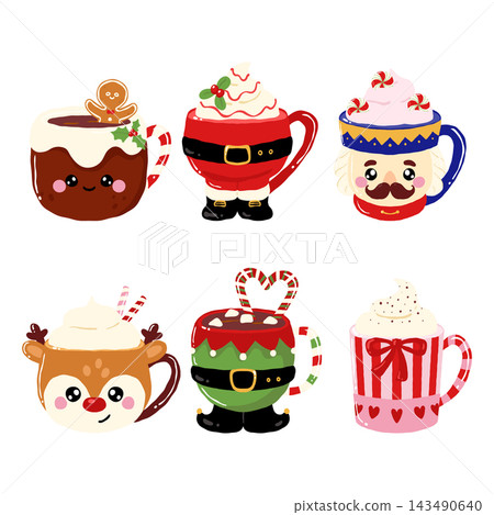 Cute Christmas sweet drink in funny character cup Cute Christmas sweet drink in funny character cup 143490640