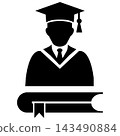 minimalist alumni icon. people and an open book symbol. students sign. flat style. 143490884