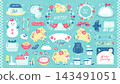 Sheep and winter background frame set: Japanese paper style illustration frame for headlines and announcements. 143491051