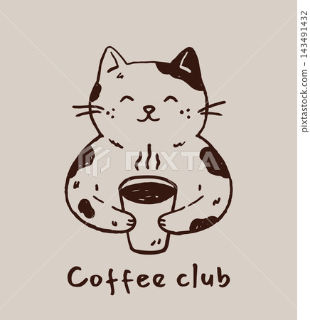 Modern coffee club illustration with a cat Modern coffee club illustration with a cat 143491432