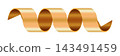 Decorative metallic golden spiral ribbon with four elegant curls, featuring shiny finish and gradient shading. Confetti. Gold ribbon isolated on white background. Vector illustration for your design 143491459