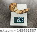 用廚房秤稱量大松茸的重量。 143491537