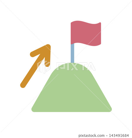 A mountain and flag icon representing goal achievement and progress. A mountain and flag icon representing goal achievement and progress. 143491684