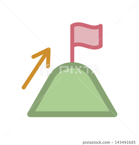 A mountain and flag icon representing goal achievement and progress. A mountain and flag icon representing goal achievement and progress. 143491685