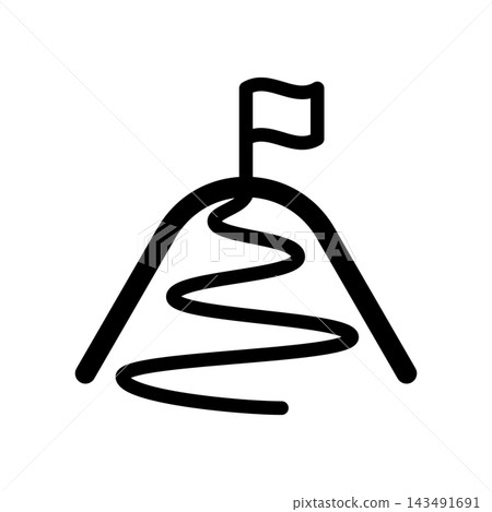 A simple icon featuring a mountain motif with a flag on top. A simple icon featuring a mountain motif with a flag on top. 143491691