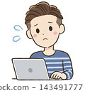 Daily life and communication material for a man in his 40s: Two-block haircut, busy with computer work. 143491777