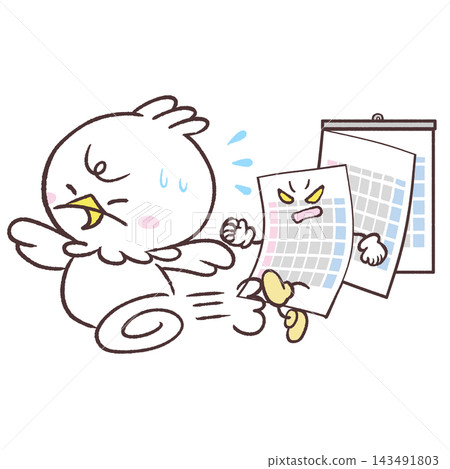 An illustration of a white bird being chased by a calendar. An illustration of a white bird being chased by a calendar. 143491803