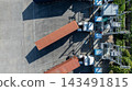 Aerial view EV charging and semi truck electric vehicle, Electric vehicle semi truck trailer charging station for charge EV battery, EV charger semi truck trailer station. 143491815