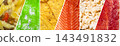Fast food and healthy nutrition split screen collage, salmon, popcorn and pizza background 143491832