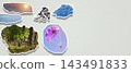 Summer travel collage cutout stickers on grey background, vacation destinations banner 143491833