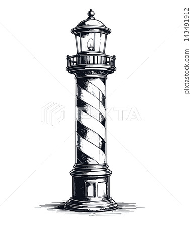 Vintage barber shop pole black and white illustration Vintage barber shop pole black and white illustration 143491912