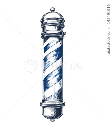 Barber shop pole vector drawing representing grooming Barber shop pole vector drawing representing grooming 143491916