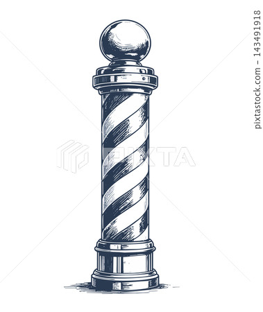 Barber pole drawing representing traditional haircut service 143491918