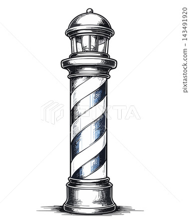 Barber shop pole design drawing vintage style Barber shop pole design drawing vintage style 143491920