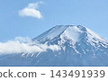一張富士山的照片，藍天下白雪皚皚。 143491939