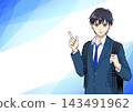 An anime-style illustration of a male student smiling and pointing. 143491962
