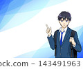 An anime-style illustration of a male student smiling and pointing. 143491963