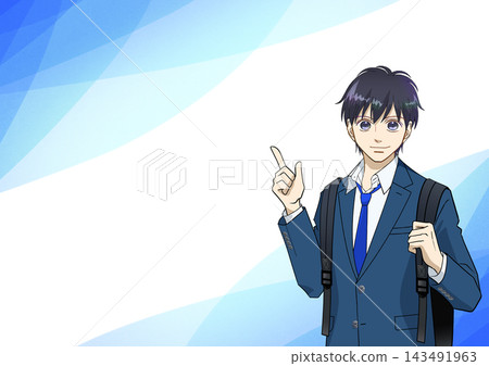 An anime-style illustration of a male student smiling and pointing. An anime-style illustration of a male student smiling and pointing. 143491963