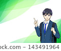 An anime-style illustration of a male student smiling and pointing. 143491964
