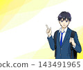 An anime-style illustration of a male student smiling and pointing. 143491965