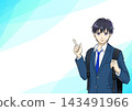 An anime-style illustration of a male student smiling and pointing. 143491966