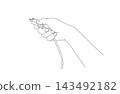 Line drawing of a hand holding a power plug 143492182